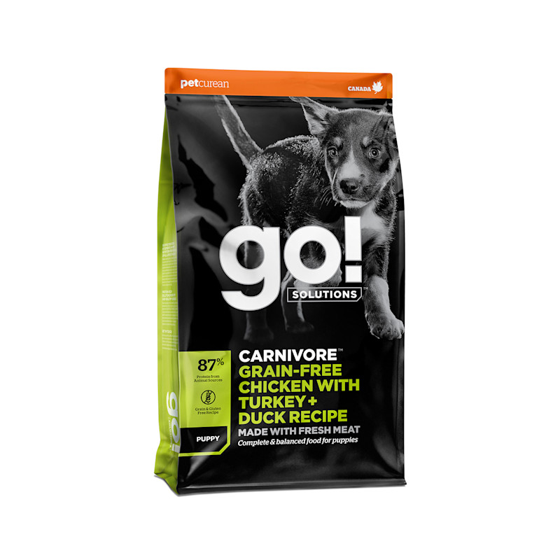 Go! Solutions Carnivore מתכון עוף ללא גרעינים עם תרנגול הודו + פטה ברווז לכלבלבים ללא דגנים לגורים