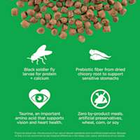Black soldier fly larvae, prebiotic fiber, taurine, and zero by-product meals