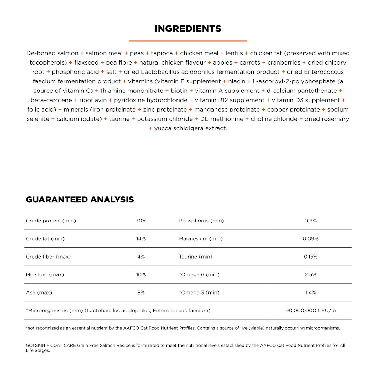 Go! Solutions Skin + Coat Care Grain-Free Salmon Recipe cat food ingredients