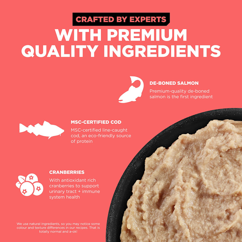 Crafted by experts with premium-quality de-boned salmon, MSC-certified cod, and cranberries