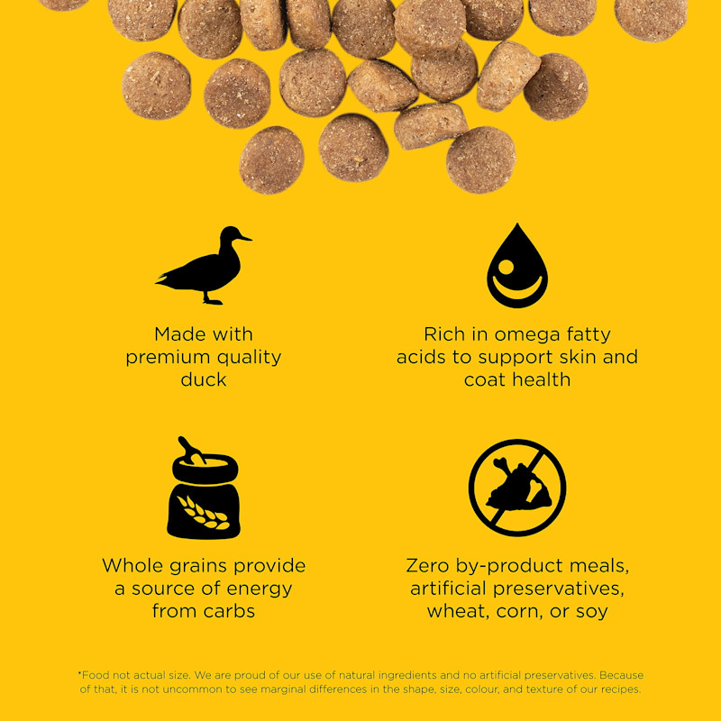 Made with premium-quality duck, rich in omega fatty acids, with whole grains, and zero by-product meals