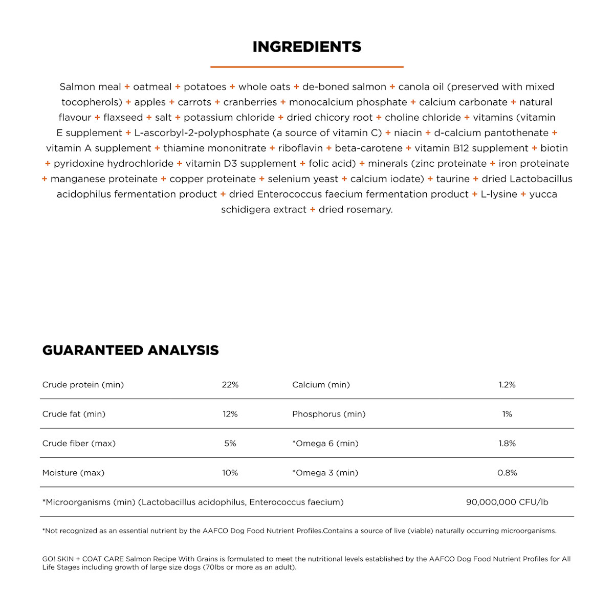 Go! Solutions Skin + Coat Care Salmon Recipe with Grains dog food ingredients
