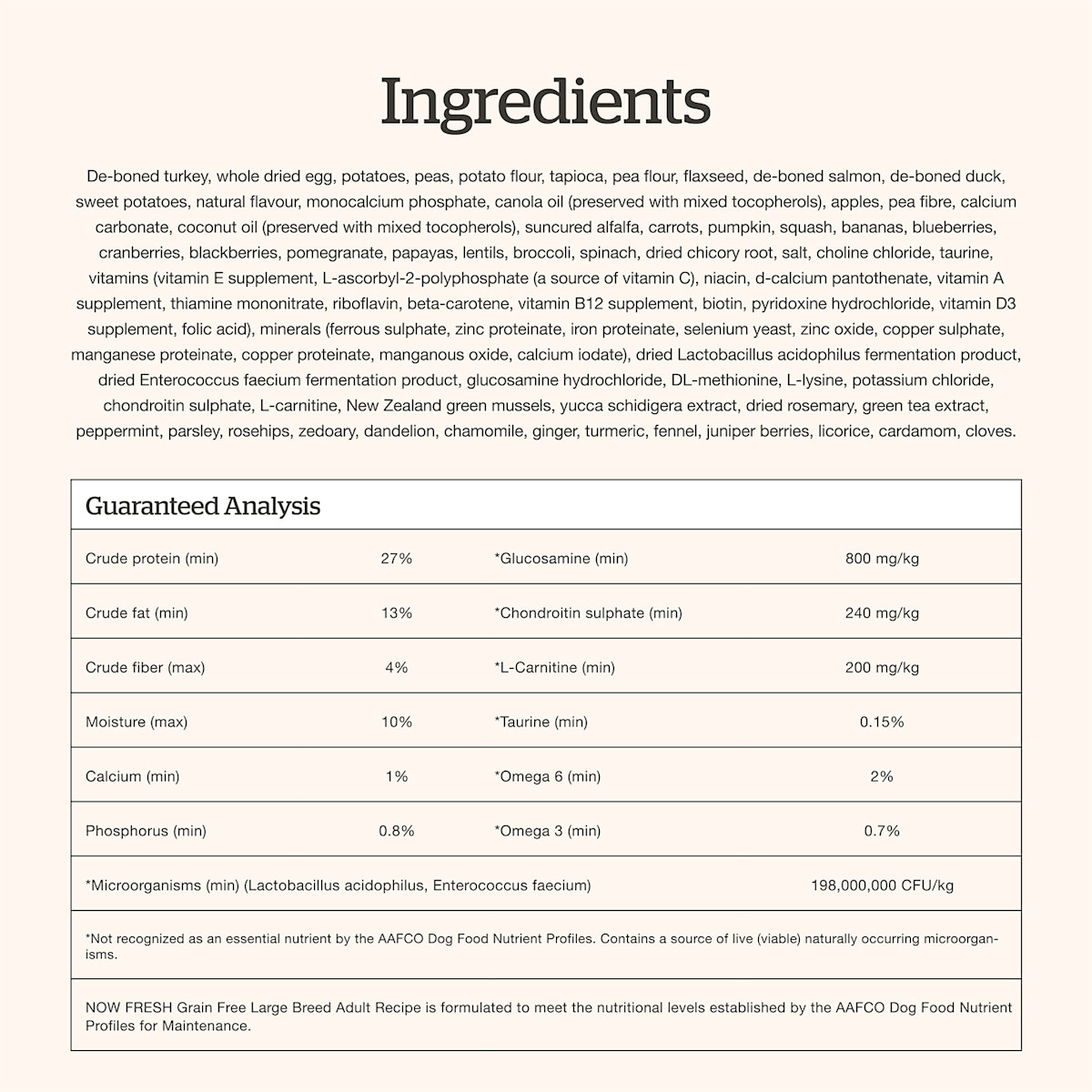 Now Fresh Large Breed Adult Recipe dog food ingredients