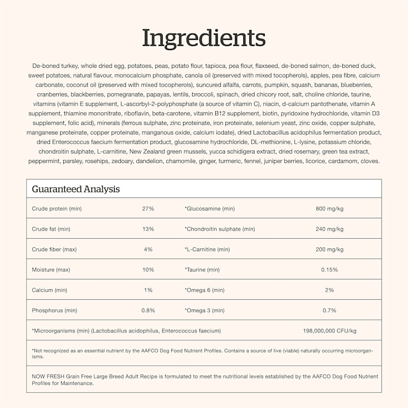 Now Fresh Large Breed Adult Recipe dog food ingredients