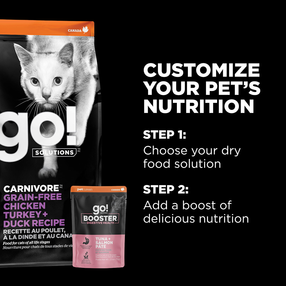 Customize your pet's nutrition with dry food plus Booster recipes