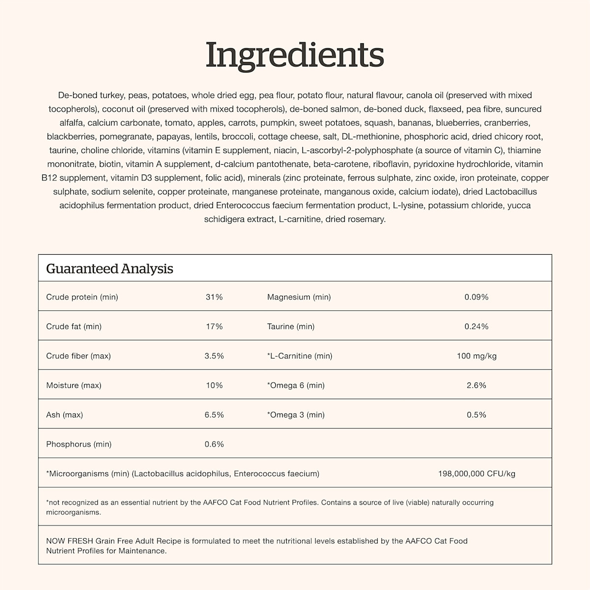 Now Fresh Adult Recipe cat food ingredients