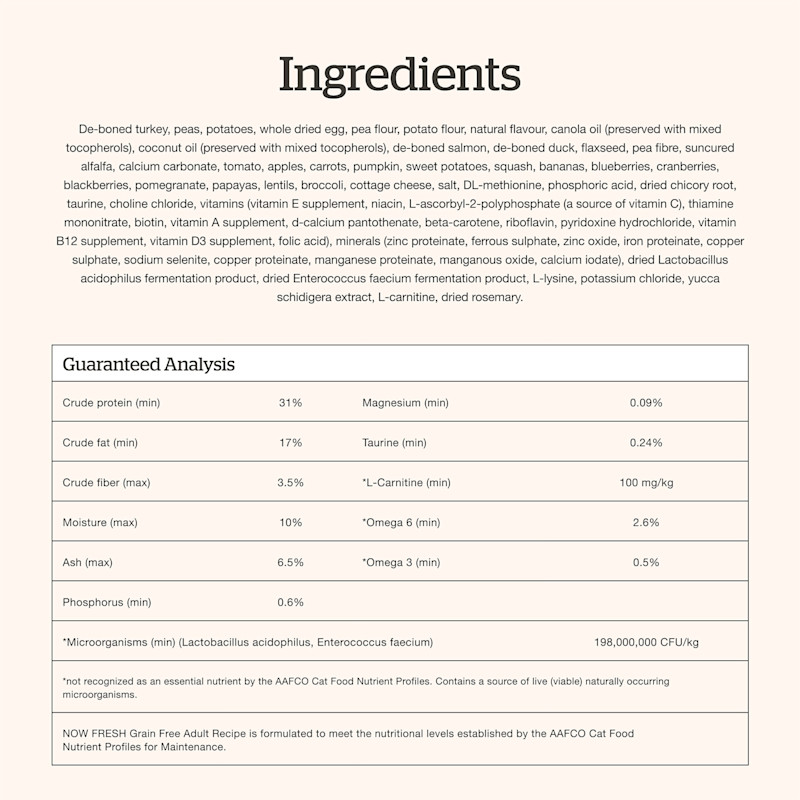 Now Fresh Adult Recipe cat food ingredients