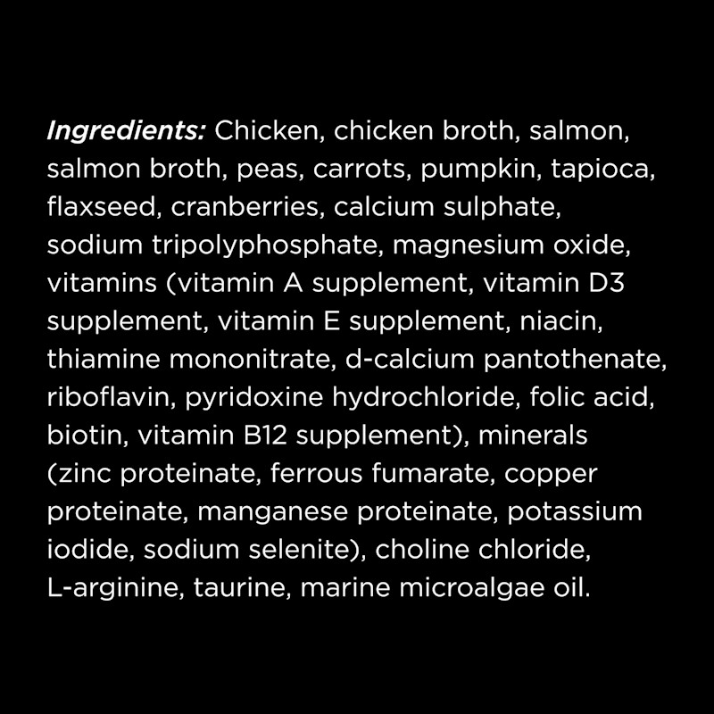 Go! Solutions Booster Brain Health Minced Chicken + Salmon Recipe with Gravy cat food topper ingredients