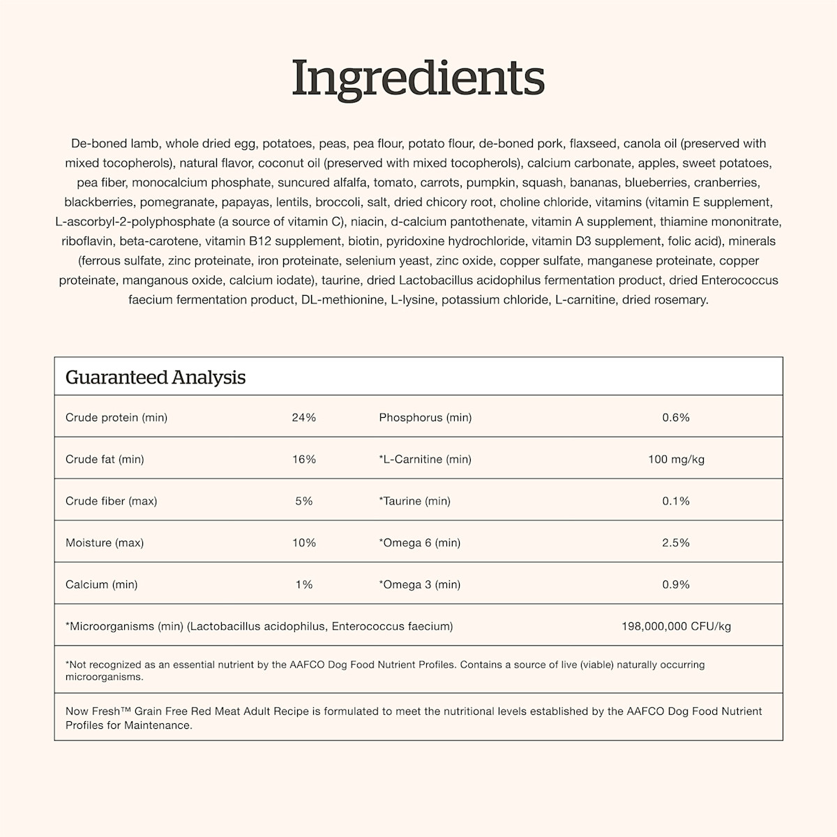 Now Fresh Red Meat Adult Recipe dog food ingredients