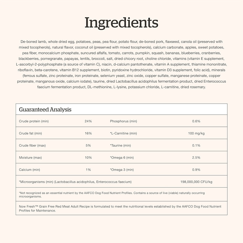 Now Fresh Red Meat Adult Recipe dog food ingredients