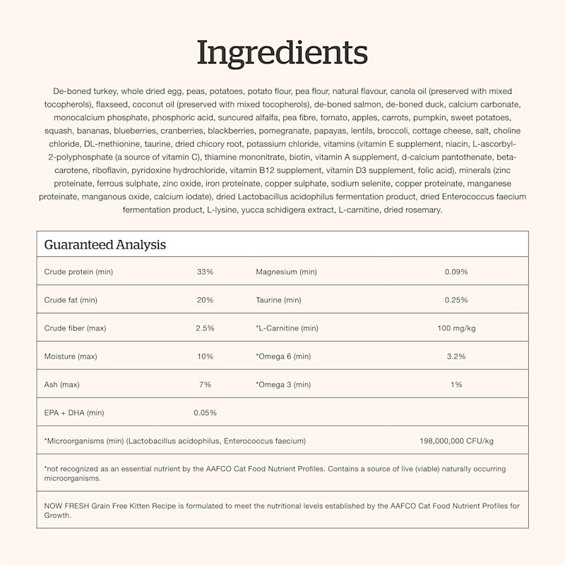 Now Fresh Kitten Recipe cat food ingredients