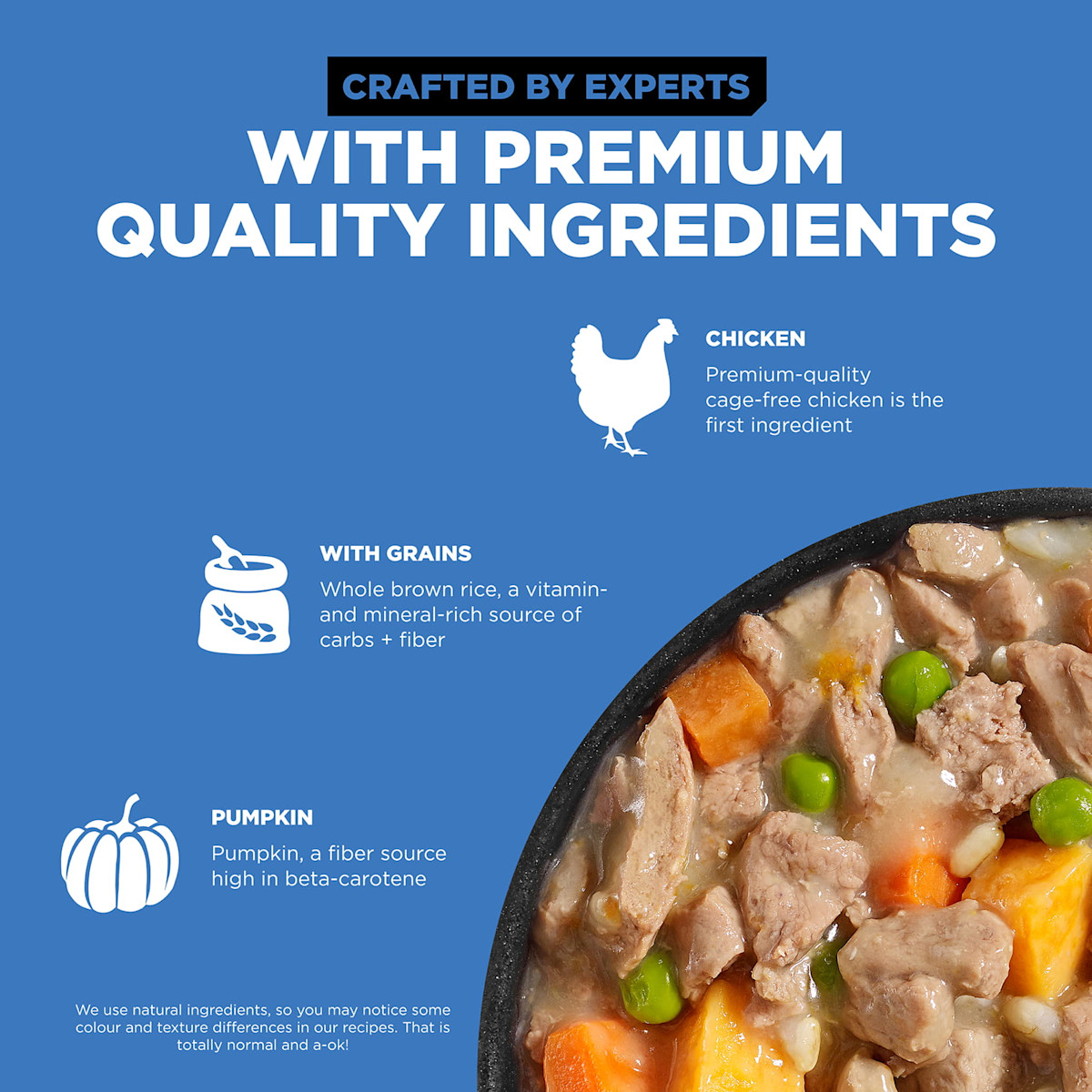Crafted by experts with premium-quality chicken, whole grains, and pumpkin