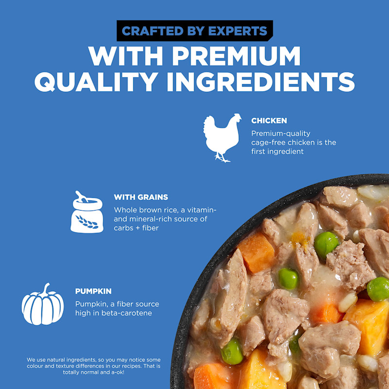 Crafted by experts with premium-quality chicken, whole grains, and pumpkin