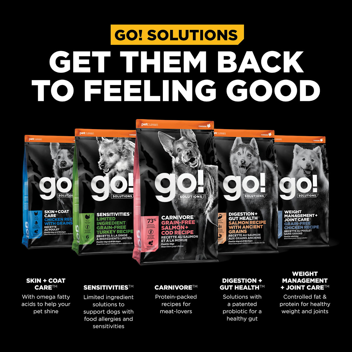 Get them back to feeling good with other Go! Solutions dog food product lines