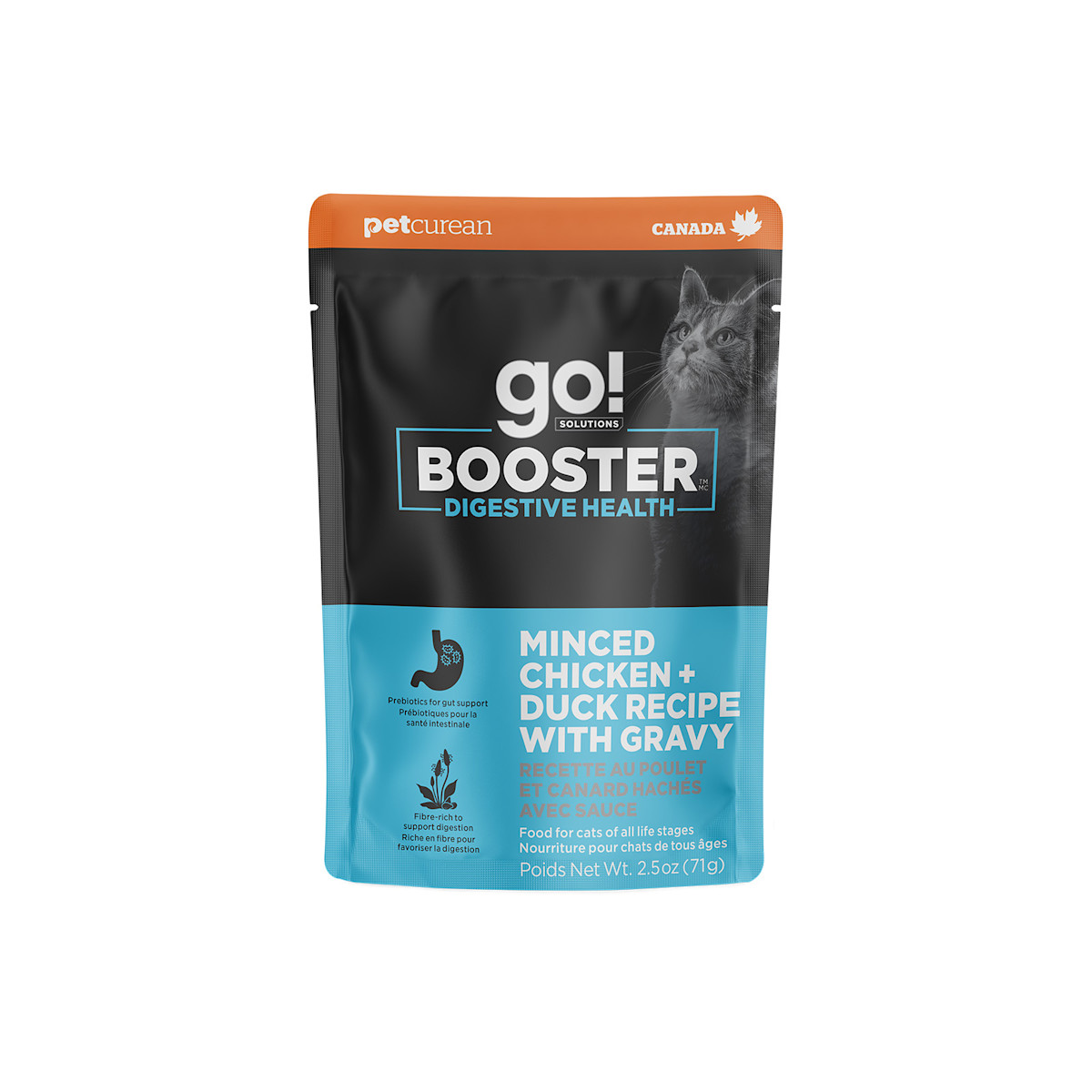 Go! Solutions Booster Digestive Health Minced Chicken + Duck Recipe with Gravy wet food for cats