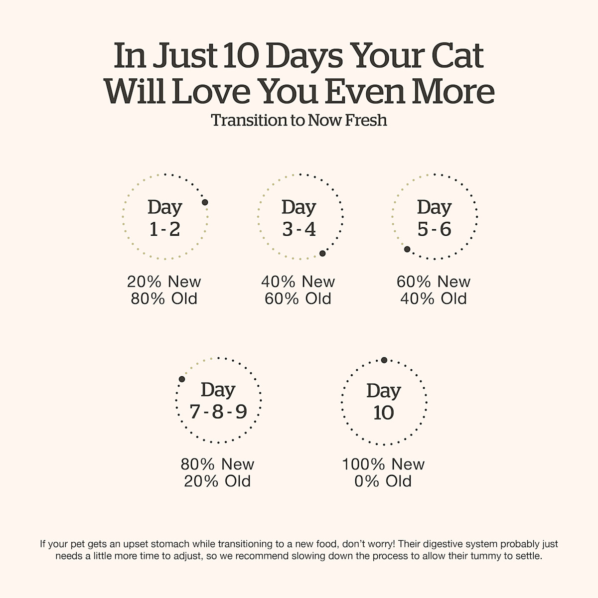 Transition your cat's food gradually over a ten day period