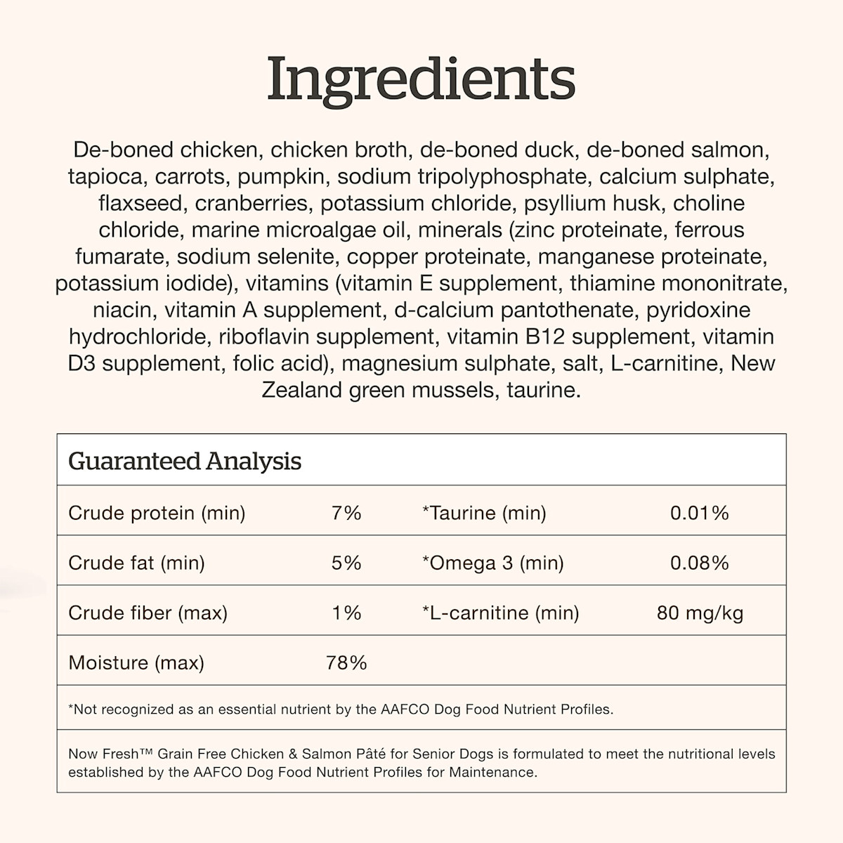 Now Fresh Chicken & Salmon Pâté for Seniors wet dog food ingredients