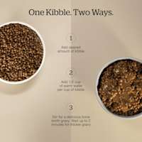 Add 1/2 warm water per cup of kibble for a delicious bone broth gravy