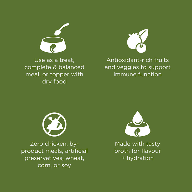 Use as a meal or topper, antioxidant-rich ingredients, zero by-product meals, and made with tasty broth