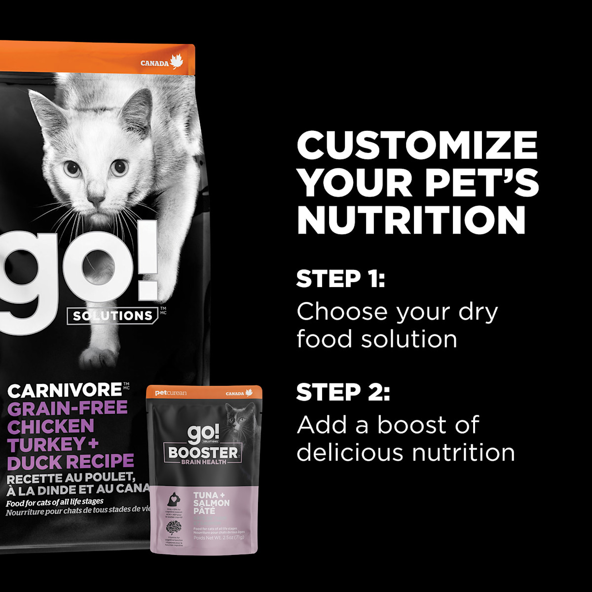 Customize your pet's nutrition with dry food plus Booster recipes
