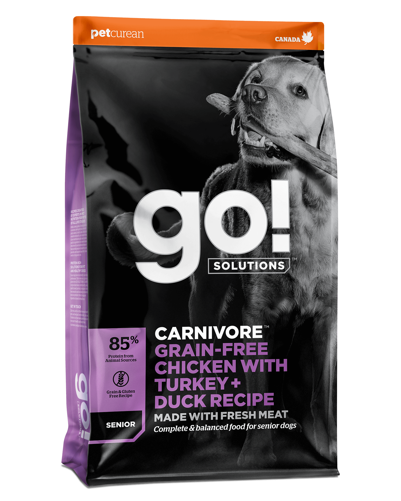 Go! Solutions Carnivore מתכון עוף ללא גרעינים עם תרנגול הודו + ברווז ללא דגנים לכלבים קשישים