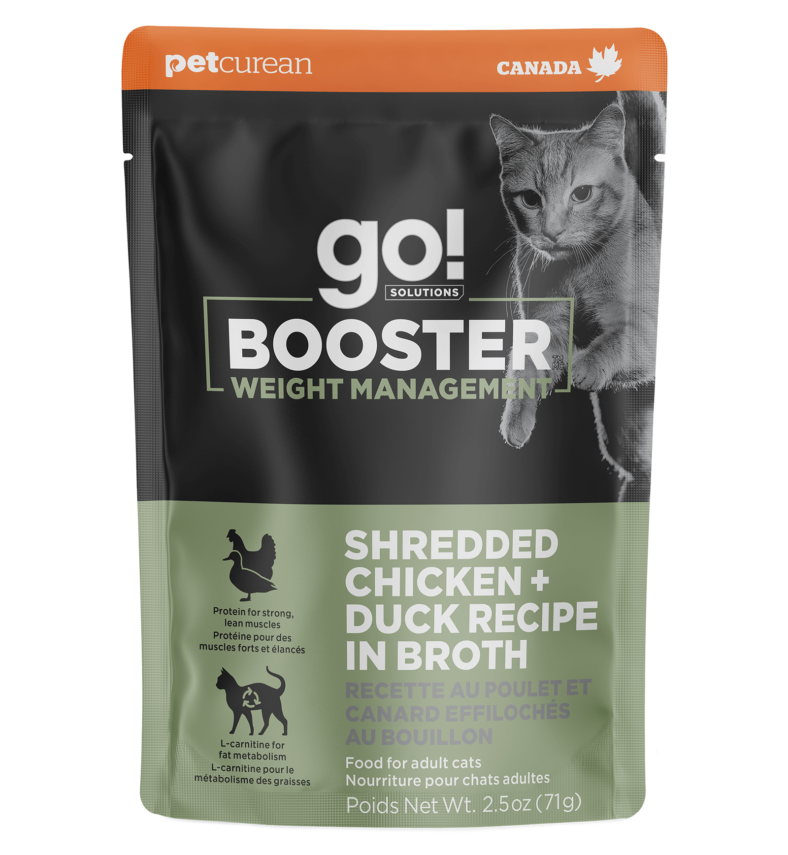 Go! Booster Weight Management Shredded Chicken + Duck Recipe in Broth for Cats