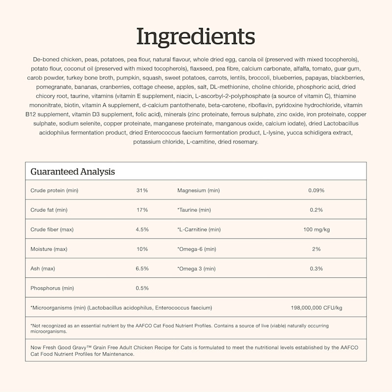 Now Fresh Good Gravy Chicken Recipe for Adults cat food ingredients