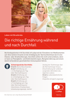 Broschürencover „Leben mit Brustkrebs – Die richtige Ernährung während und nach Durchfall“