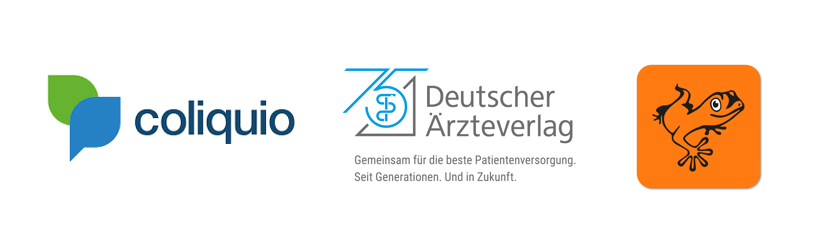 Von links nach rechts: Logos von Coliquio, Deutscher Ärzteverlag und Orange Salamander.
