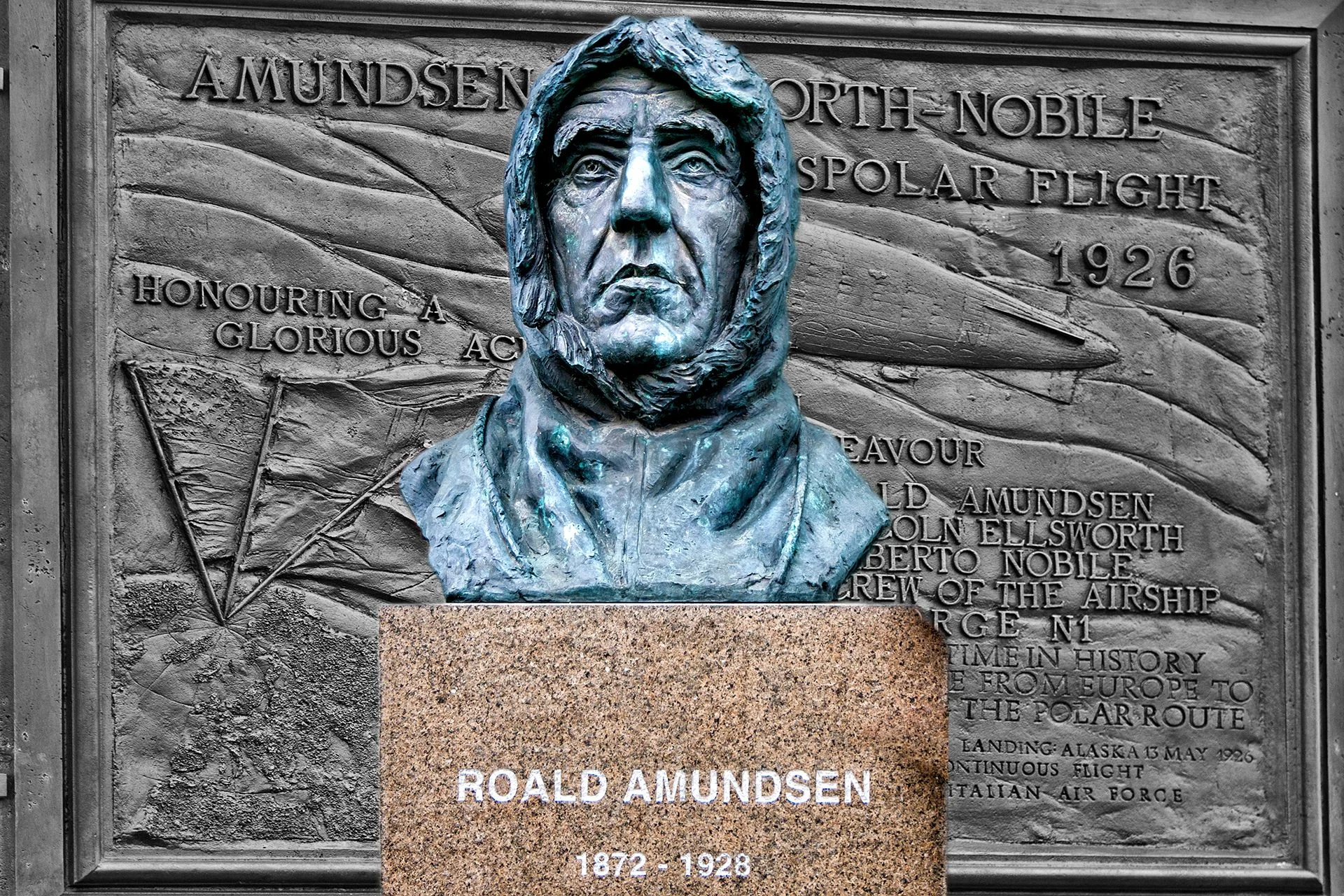 A statue honouring Norwegian explorer Roald Amundsen.