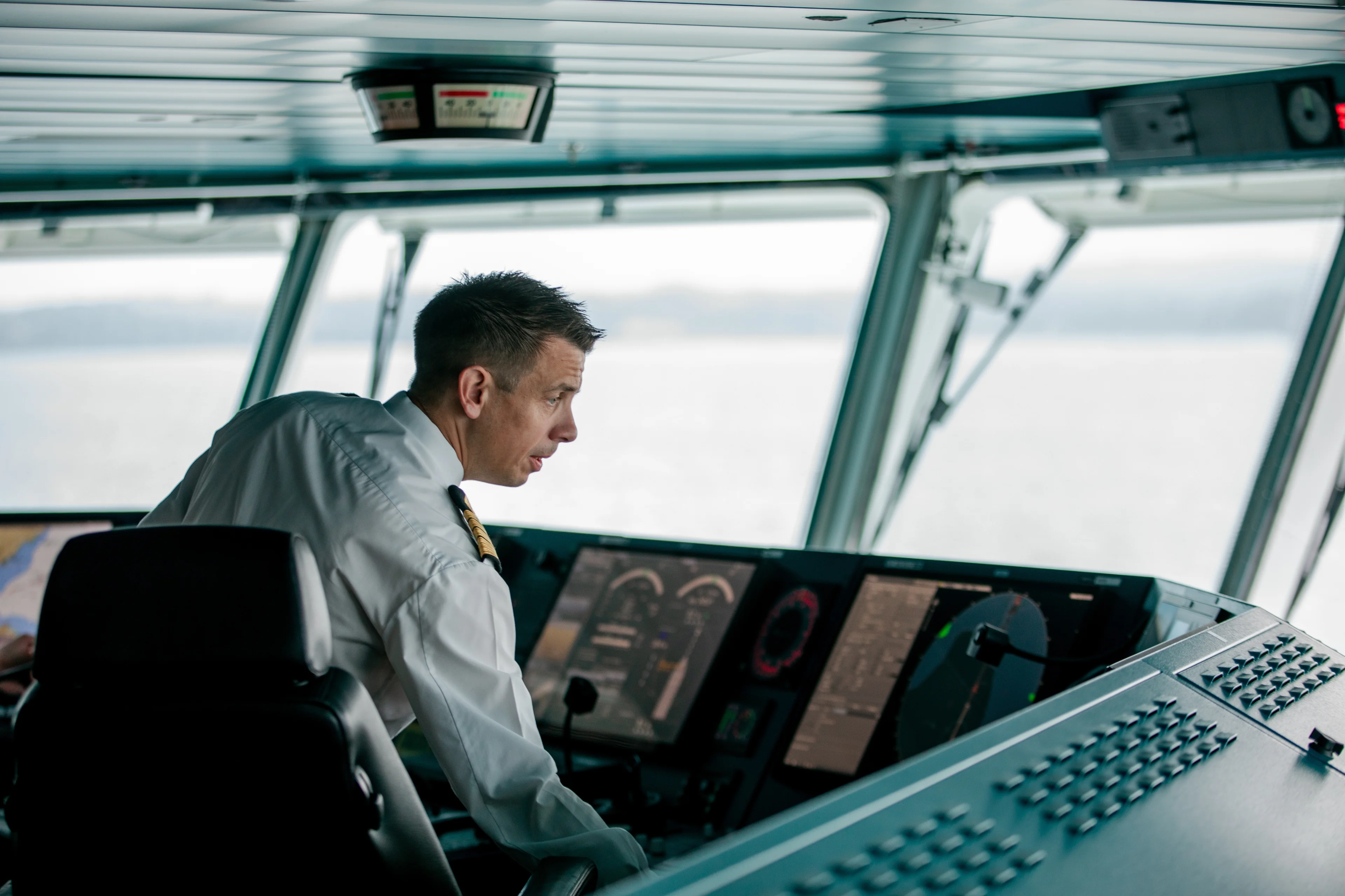 Captain Ingar Lorentsen on the bridge onboard MS Maud - Photo Credit: Tom Woodstock