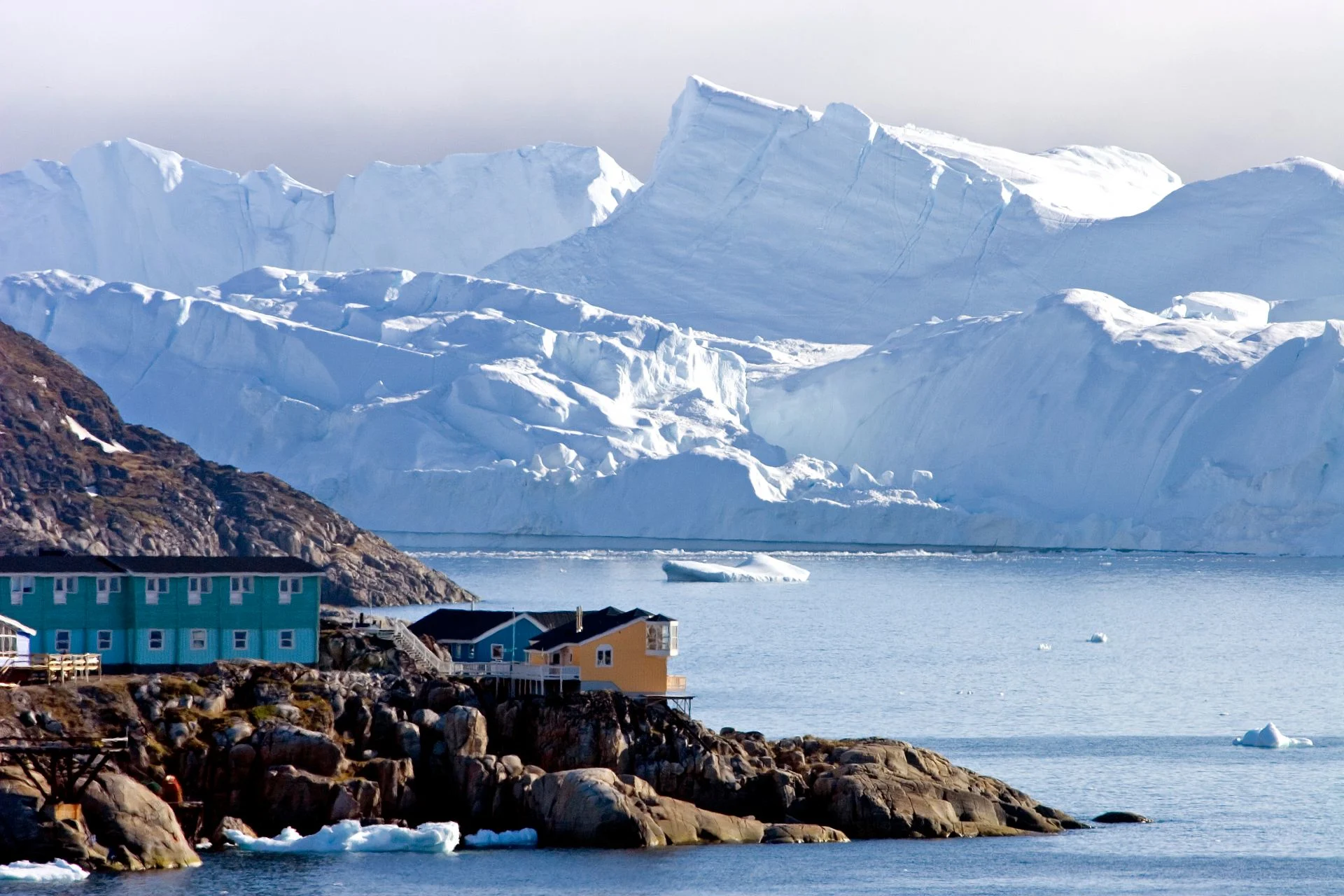 Huge icebergs make for a dramatic backdrop in Ilulissat.