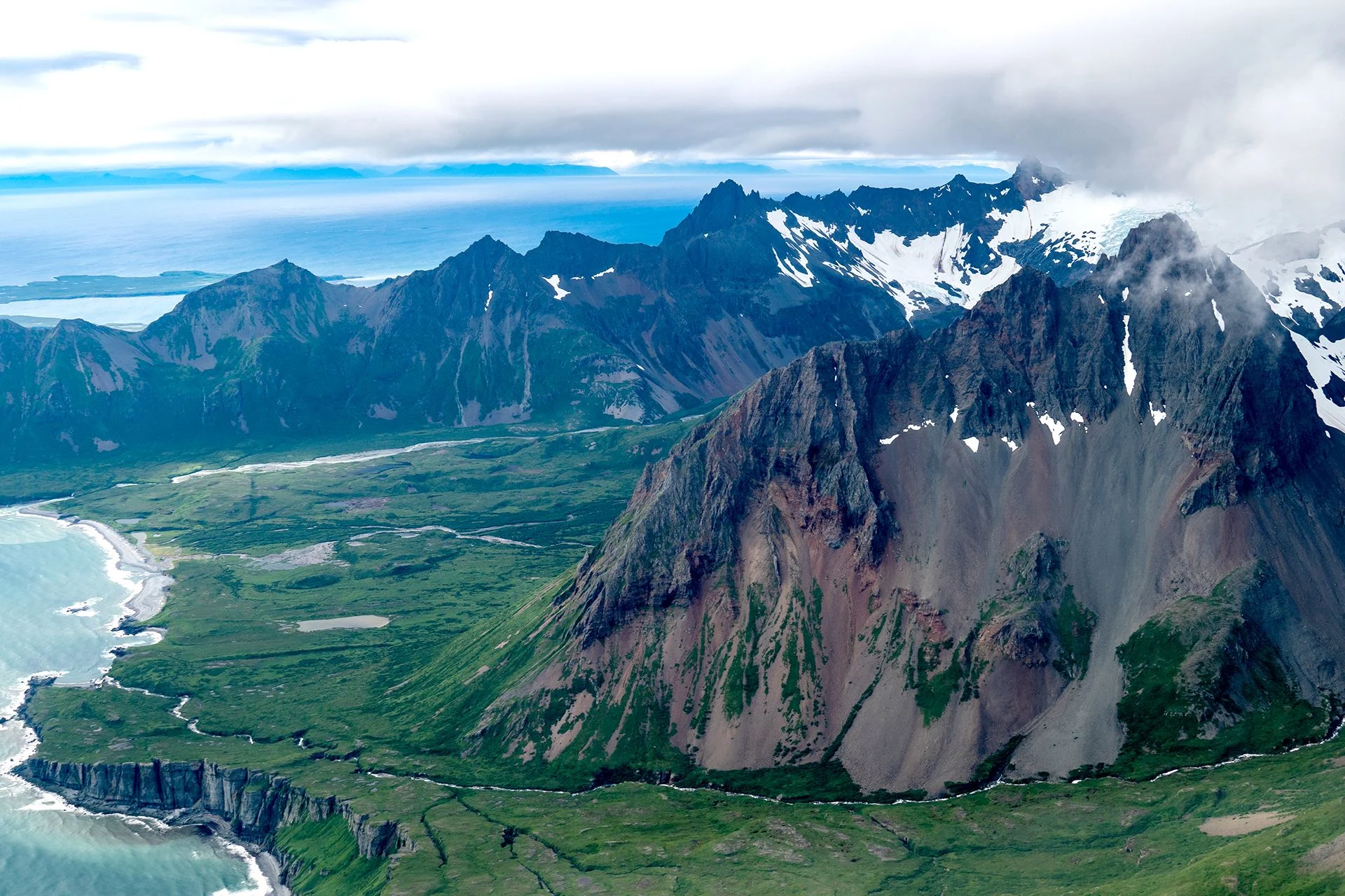 A volcano in the Aleutian Islands, Alaska. There are 40 active volcanoes in the Aleutian Islands. Photo: Shutterstock