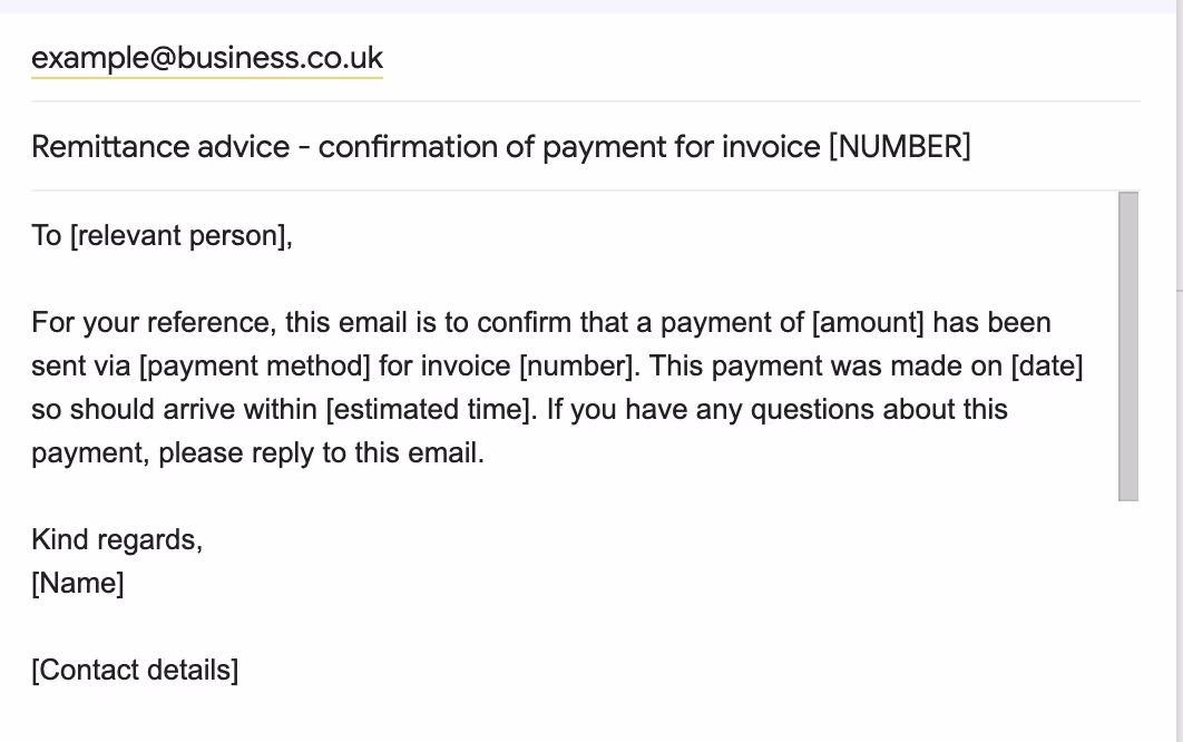 Remittance advice email example An example of an email version of a remittance advice