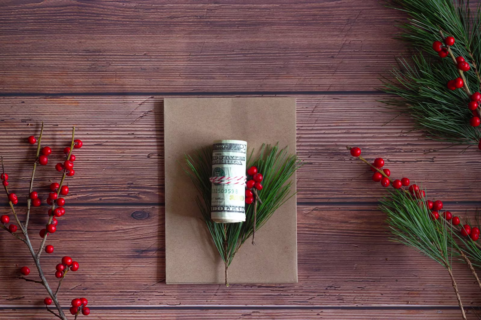 20 dólares puestos como un regalo de navidad