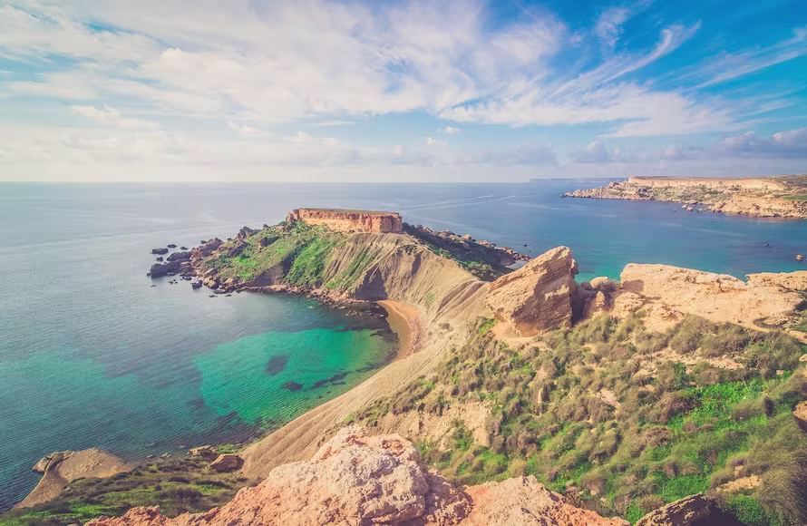 A scenic view of cliffs and the sea in Malta