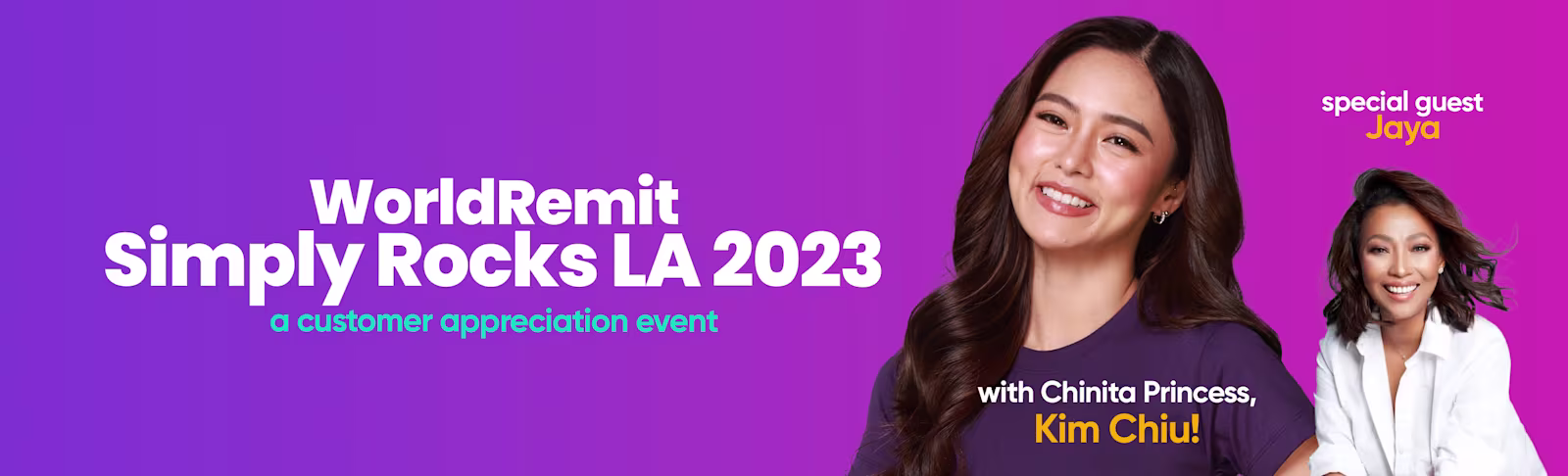 simplyrocks-la-banner-1 A banner picturing Kim Chiu and Jaya next to event's full name written on purple background