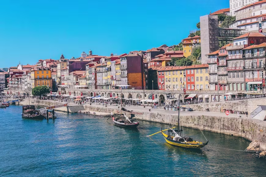 A row of buildings and boats in Portugal