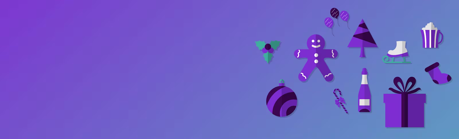 christmas-banner A purple-mint gradient background with a few Christmas related icons on the right hand side