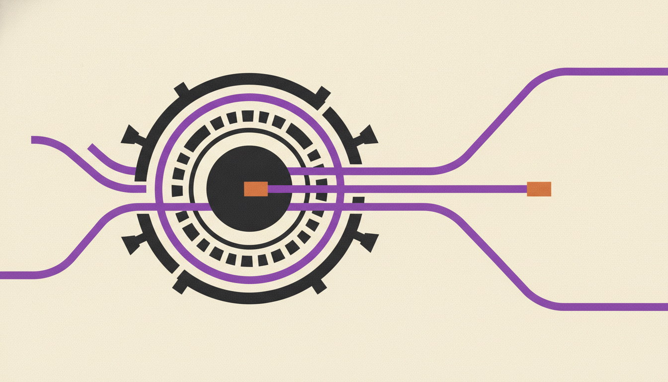 Abstract geometric illustration of AI agents routing purchase decisions through structured product data