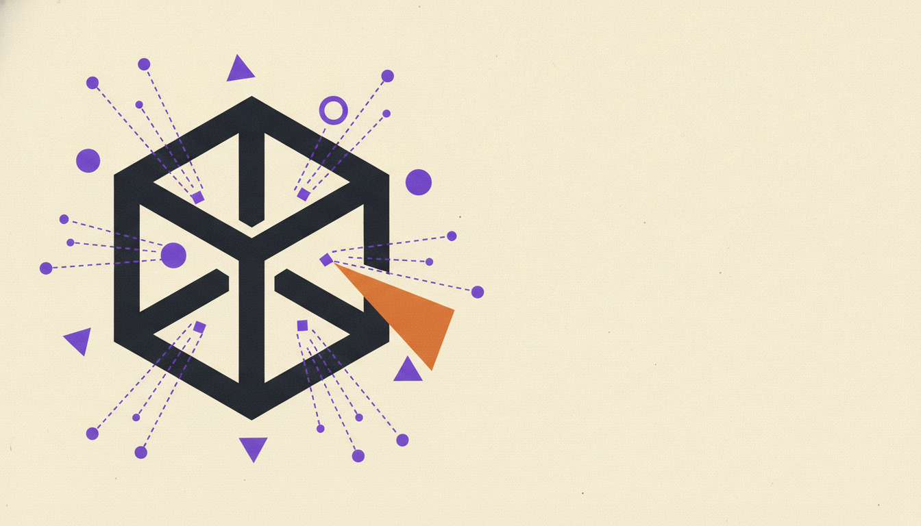 Abstract geometric illustration of an AI agent for business connecting separate systems