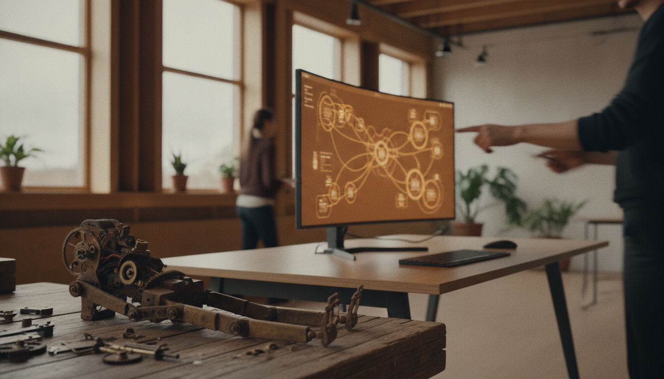 Robotic arm beside a computer representing AI agents vs RPA automation