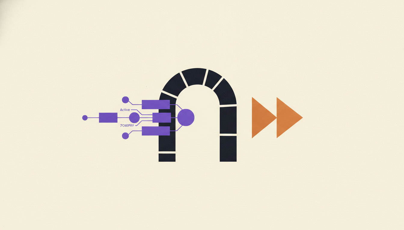 Abstract geometric illustration of an automation roadmap handed from a consultant to an operations team