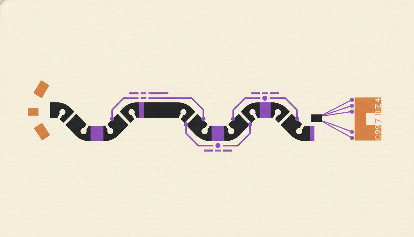 Illustration of routine business tasks moving between apps as automation examples in real life