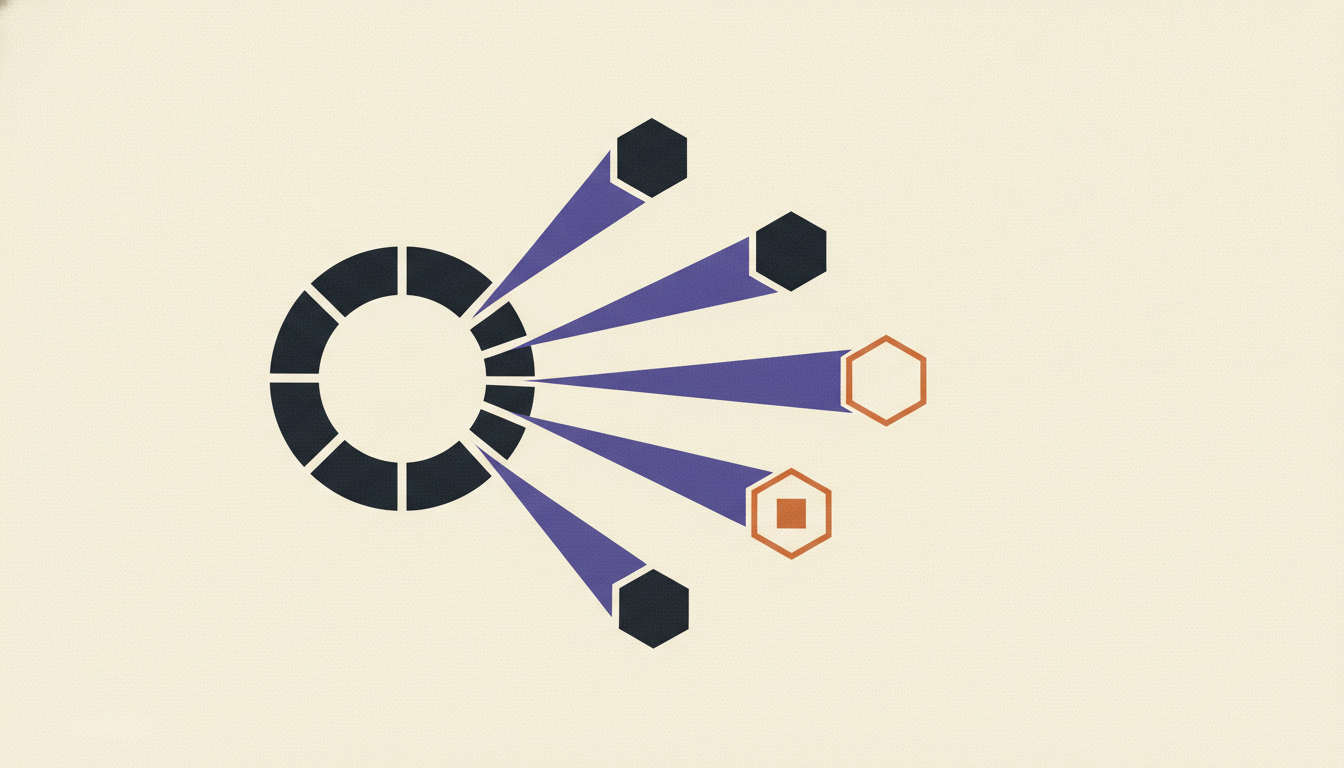 Abstract geometric network diagram representing AI agent platform connections and workflows