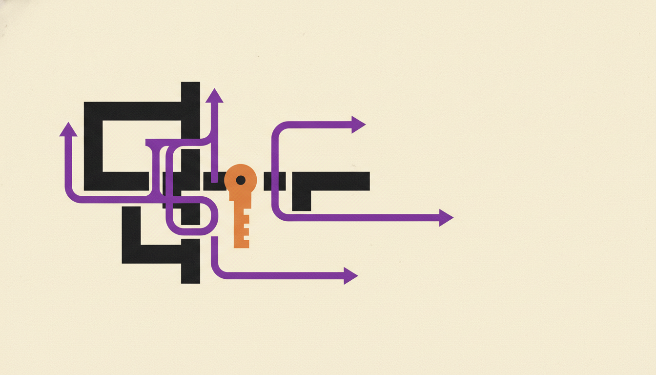 Abstract geometric illustration of complex workflow automation nodes and connections