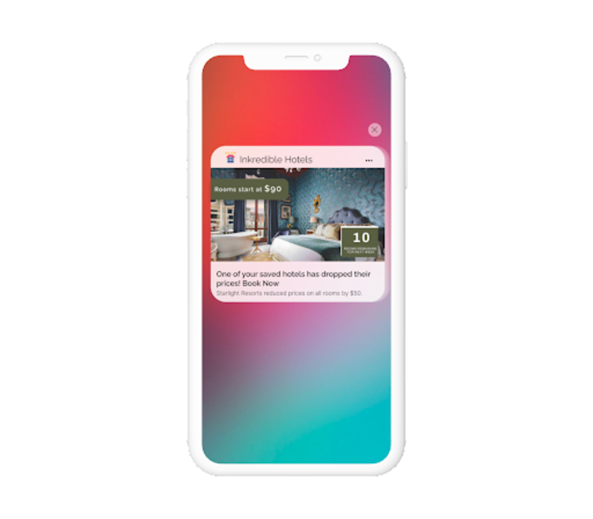 Inkredible Hotel Mock up of a rich push notification for low inventory