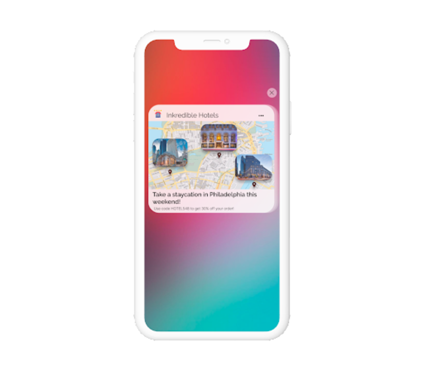 Mock up of a geolocation push notification from Inkredible Hotels