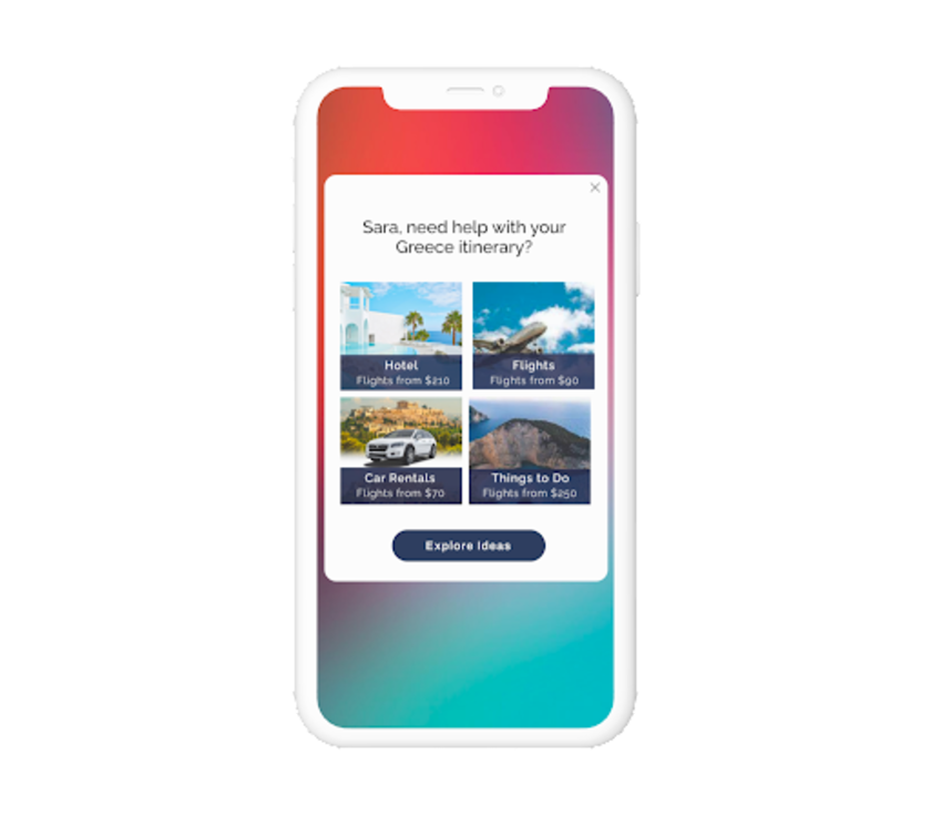 Mock up of an in-app message from Inkredible Travel