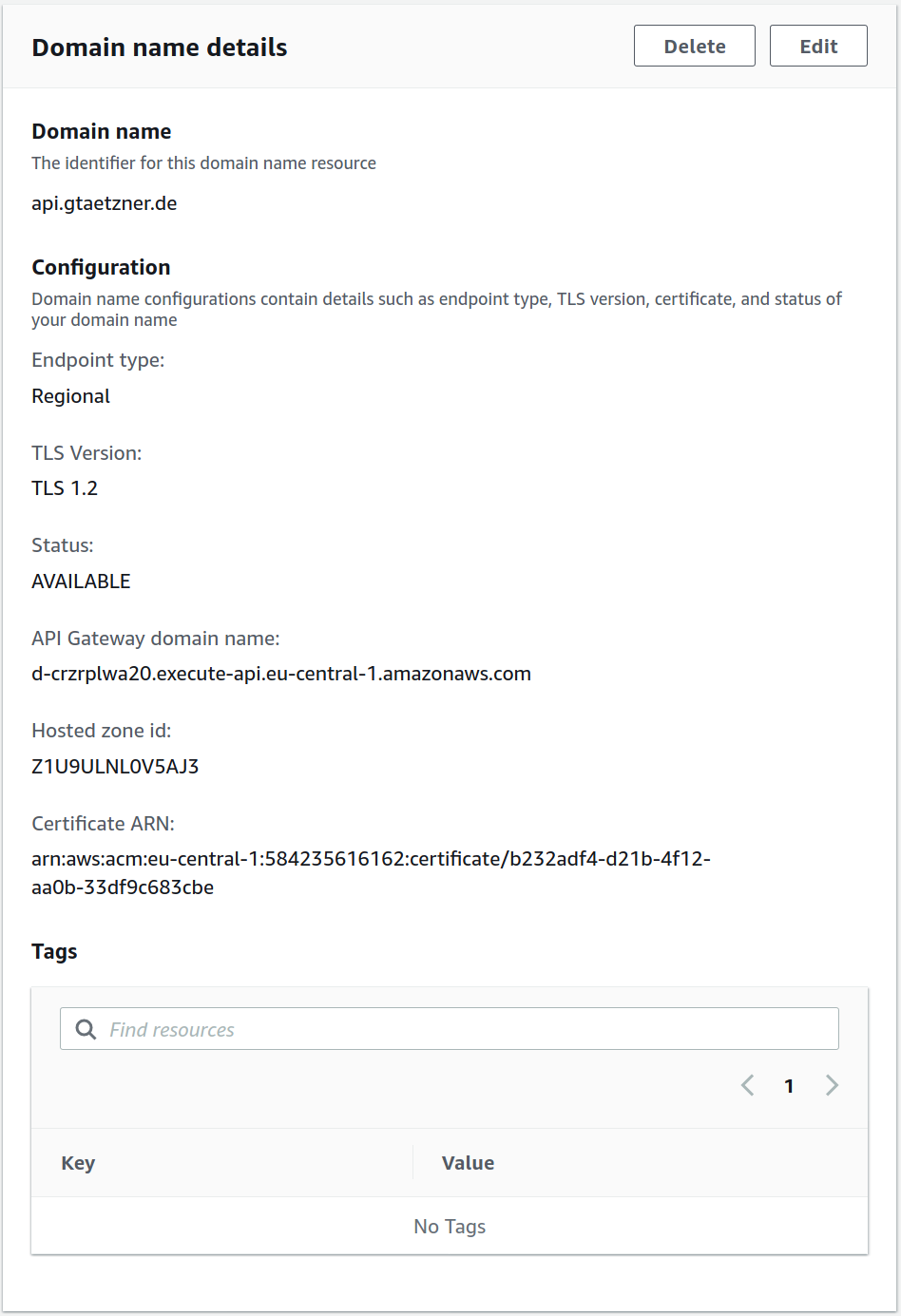 AWS domain name details